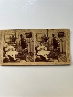 Vintage Stereoview Card - Sepia Antique Home Scene